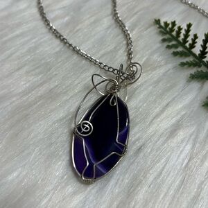 Caged agate purple pendant silver tone Necklace